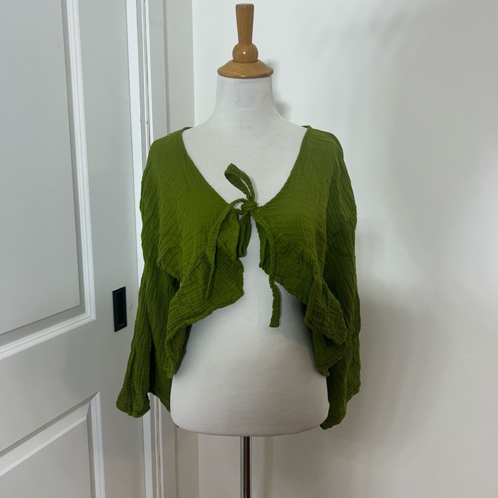 100% Cotton Green Tie-Front Shrug CottageCore